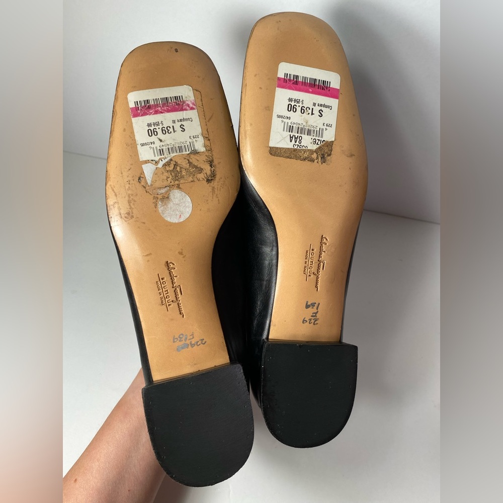 Salvatore ferragamo loafers pumps leather black narrow 8 AA fits like 7 - Picture 10 of 13